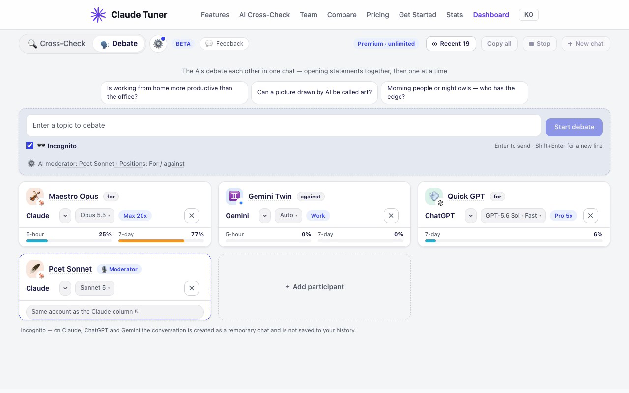 Participant cards — sides and the moderator show before you start